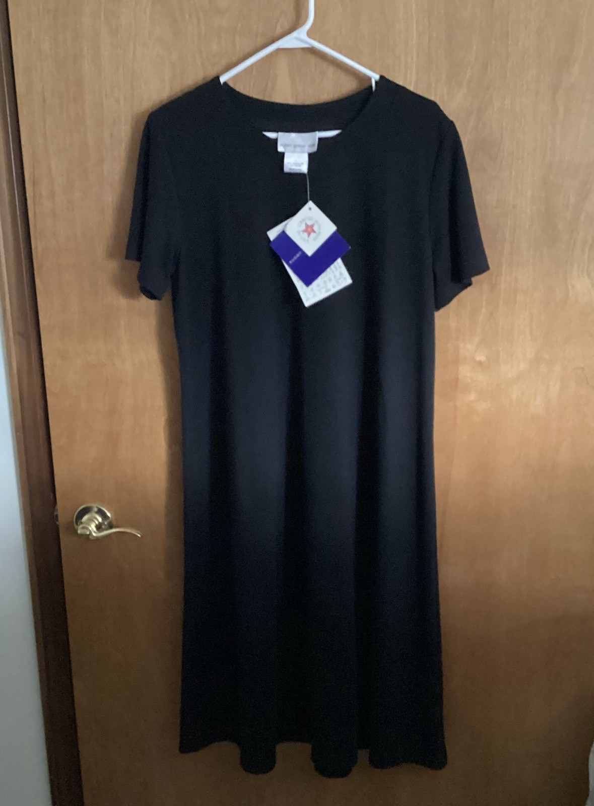 Susan Graver Style Women’s Short Sleeve MIDI Shift Dress Black Large