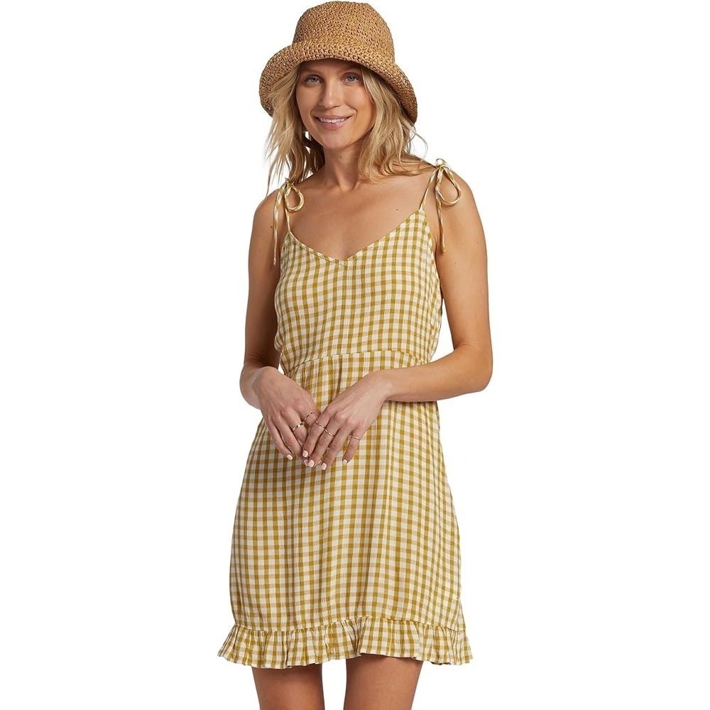 Billabong Preppy Fisherman Gingham Euro Summer 90s Boho Mini Dress Womens Small