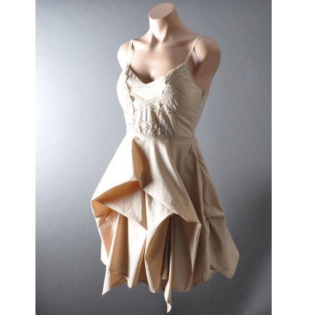 Beige Tan Brown Steampunk Victorian Gothic Western Asymmetric Bustle Dress S M L