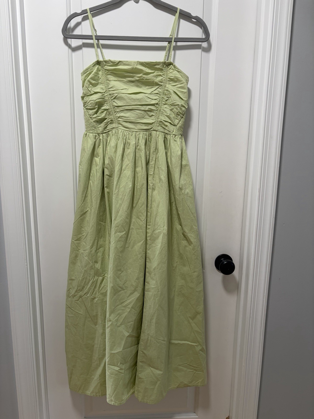 American Eagle NWT size Medium Light Green Ruched Cotton Poplin Midi Dress