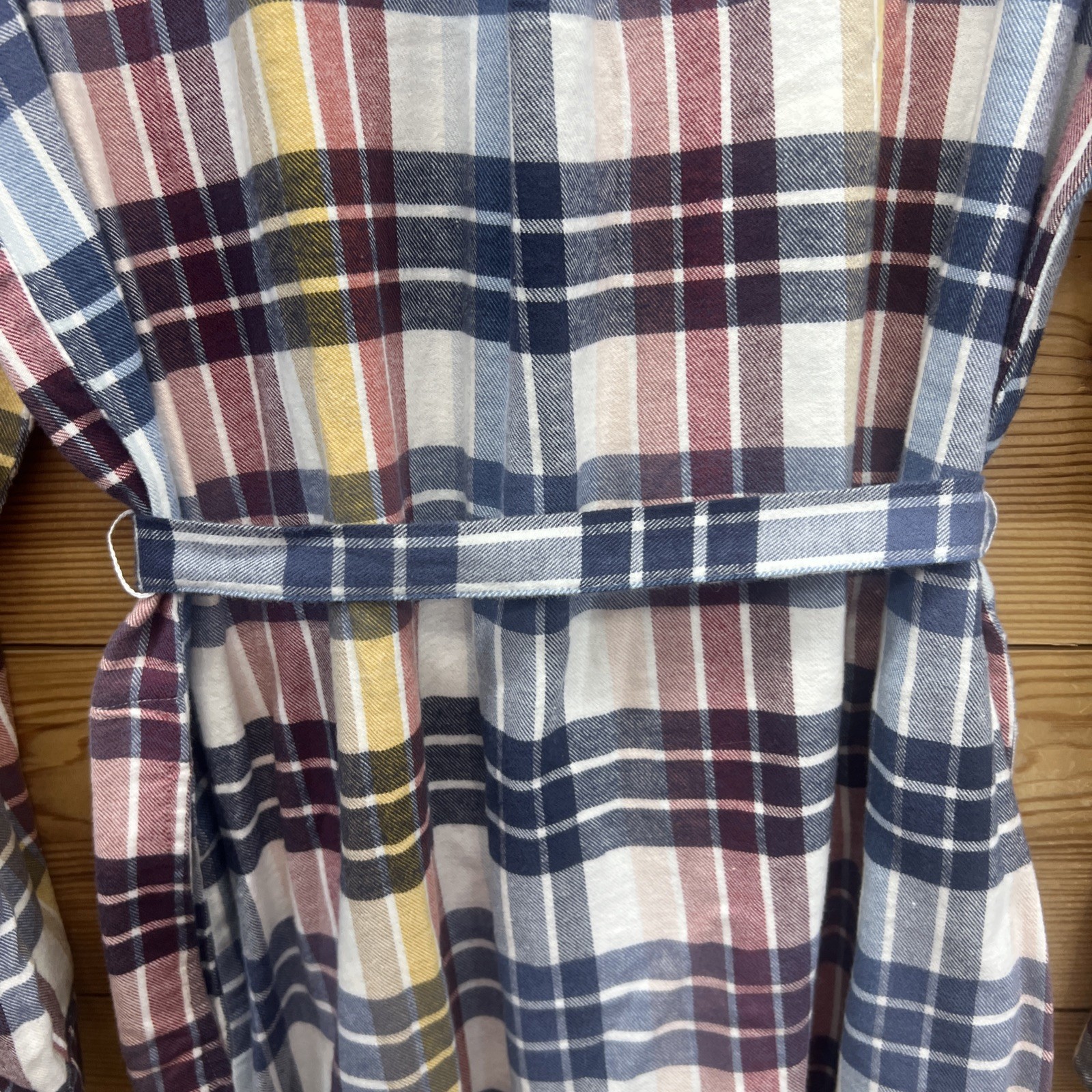 Goodthreads Dress Womens Large Flannel Plaid Shirtdress Collared Red Yellow B109