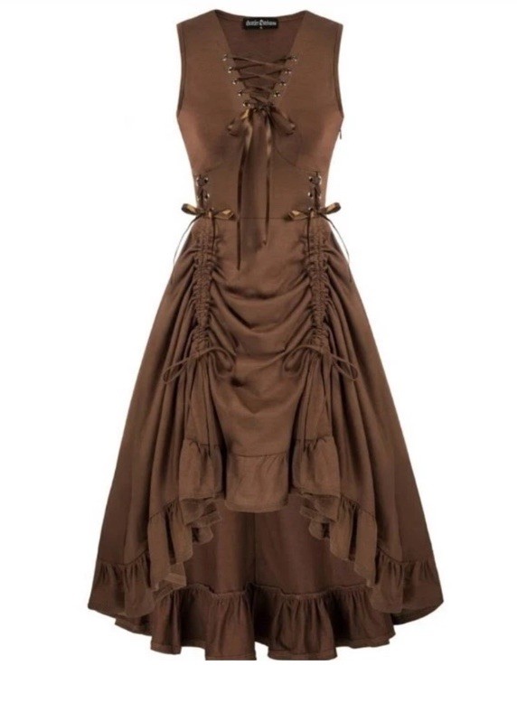 SCARLET DARKNESS BROWN Renaissance Sleeveless CORSET Dress Medieval Ruffle Small