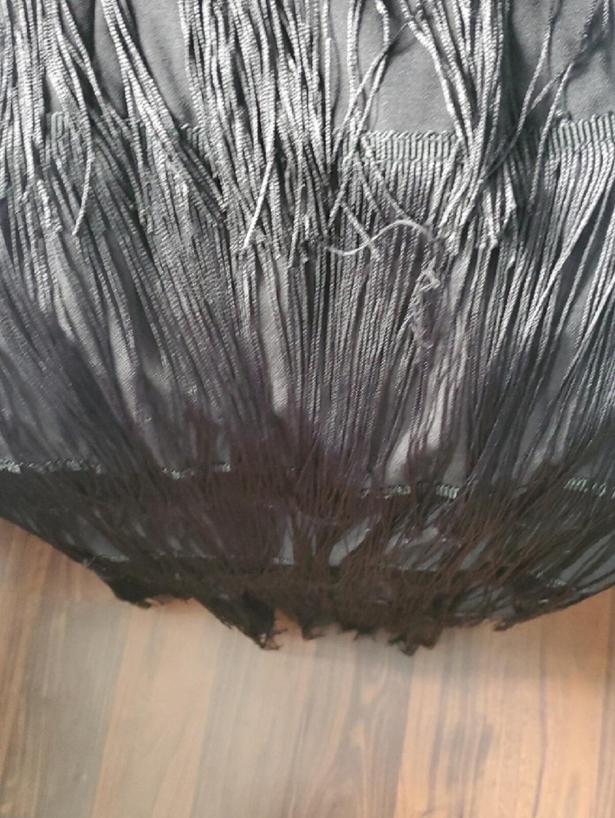 One-Shoulder Black Fringe Evening Dress with Dramatic Bow [COPY]