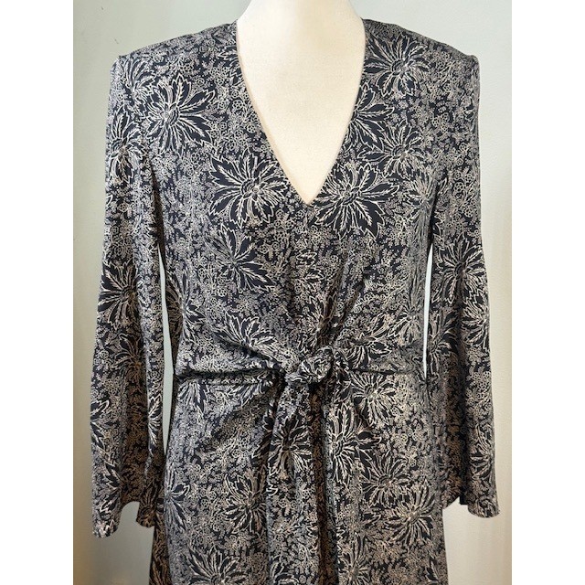 Scanlan Theodore 95% Silk Twist Front Maxi Dress US 4 AU 8 Navy Floral
