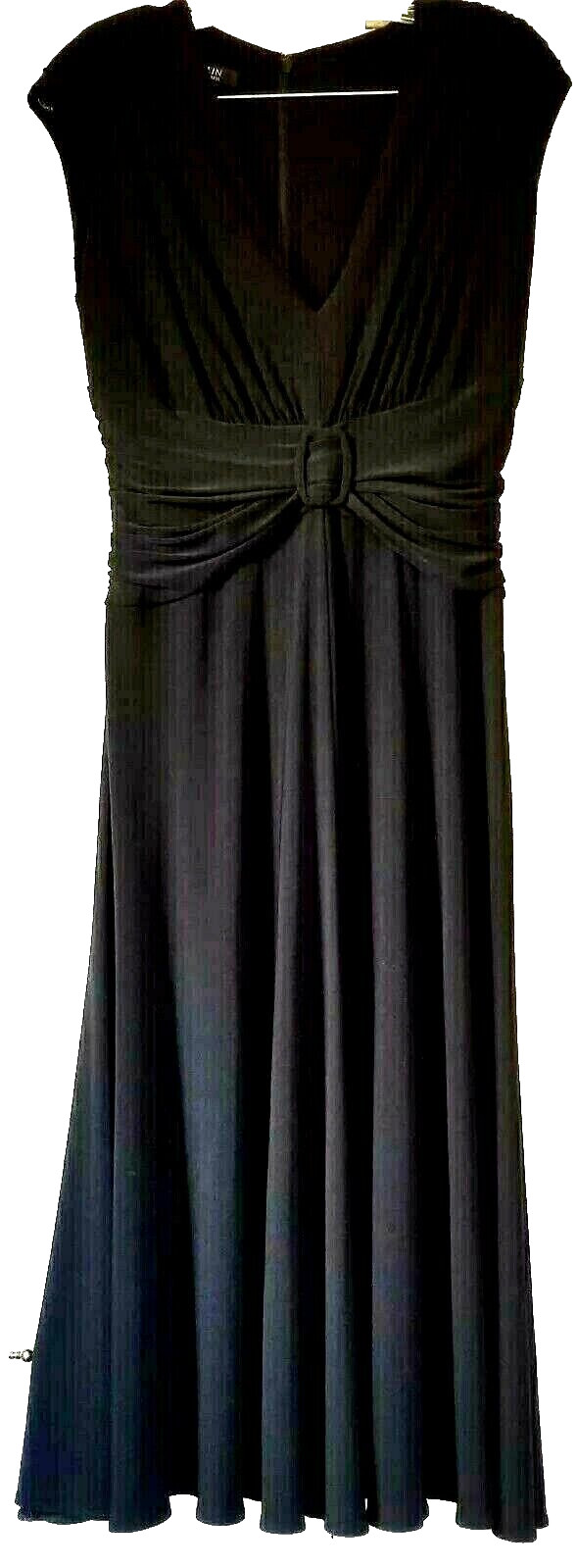 Anne Klein Dress Midi Cocktail Black Stretch Sexy Party Empire Waist Buckle ~ 8
