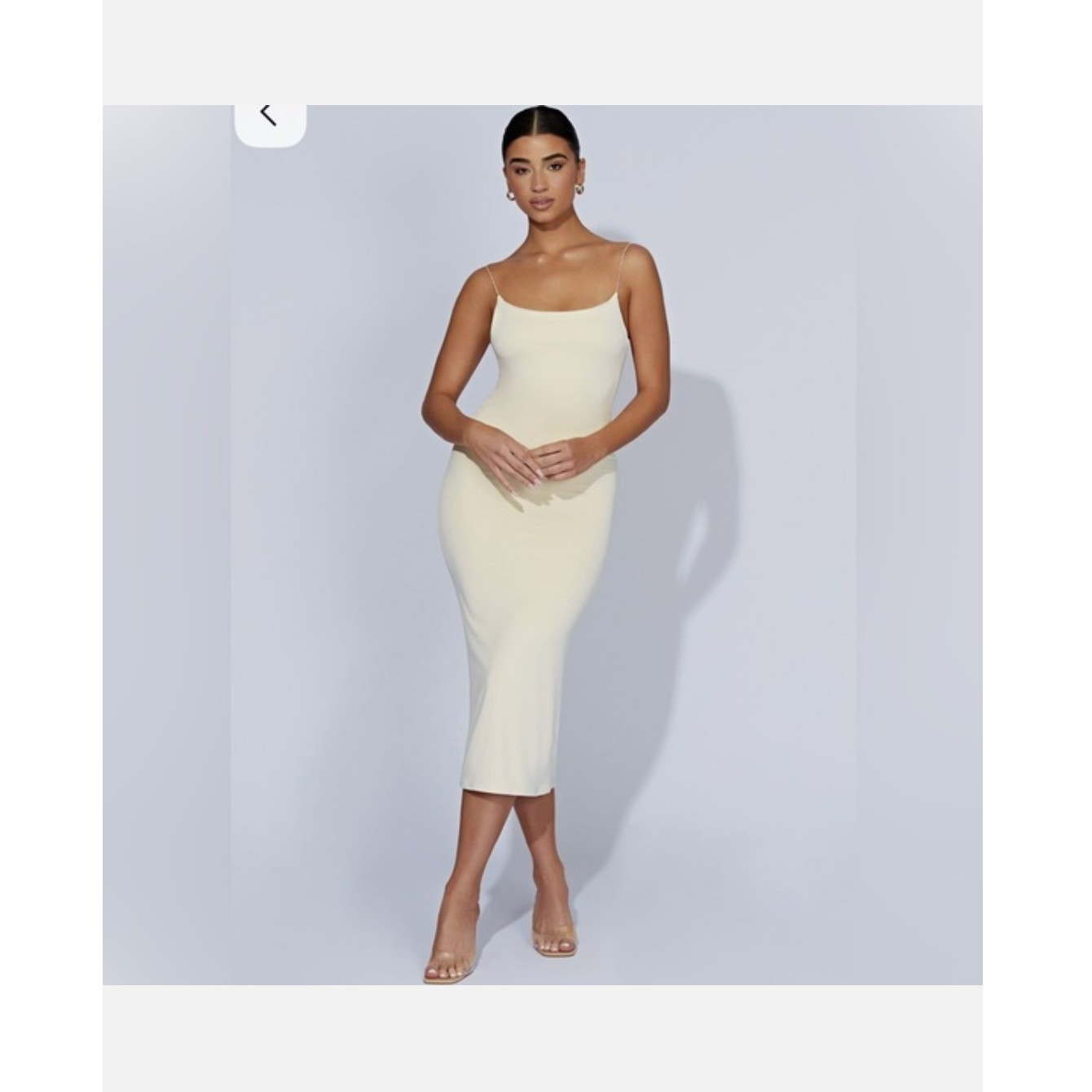 Meshki XS White Sleeveless Bodycon Midi Dress Stretch Backless Slit Scoop Neck
