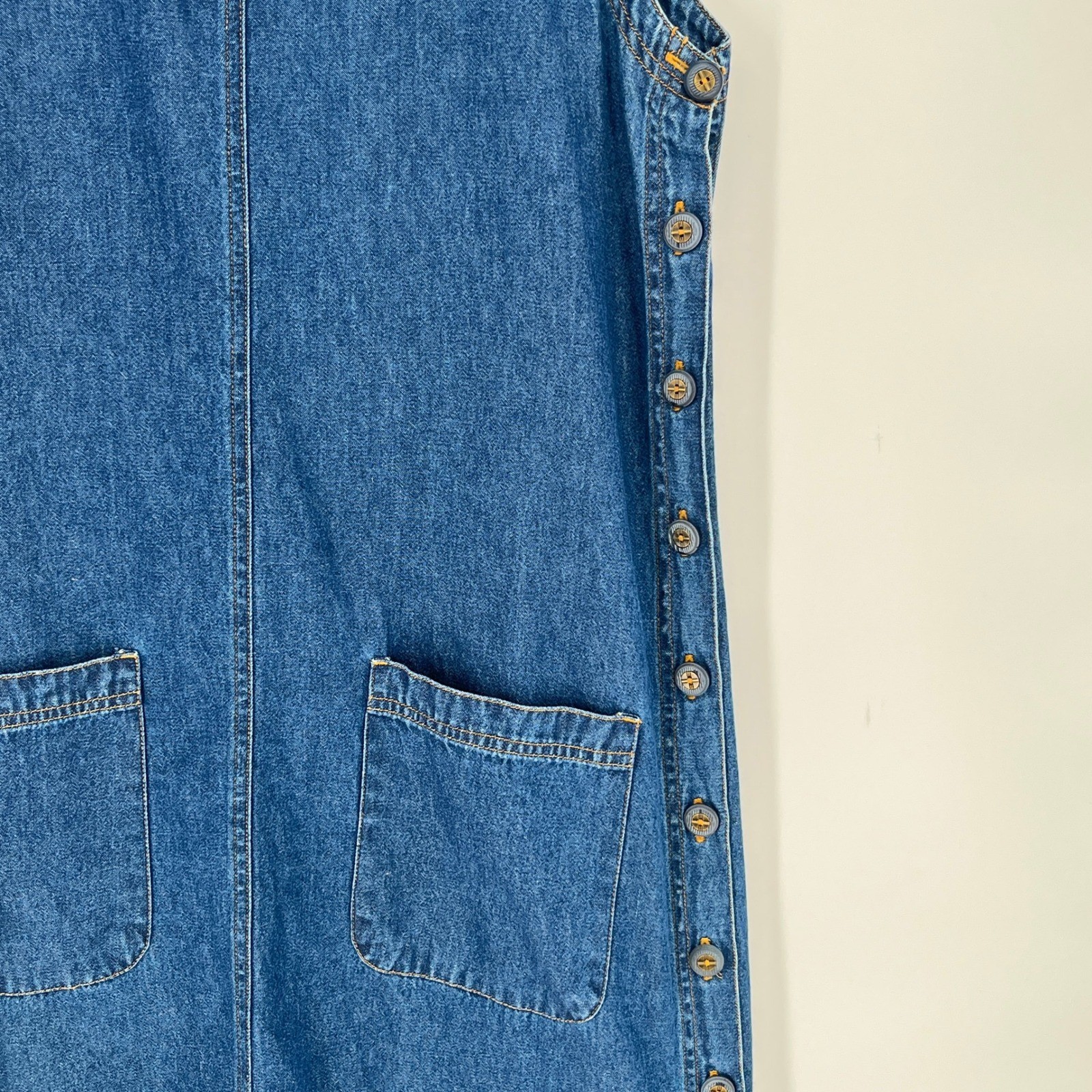 Vintage Erika & Co Womens Denim Jumper Dress Maxi Side Button Pockets Small