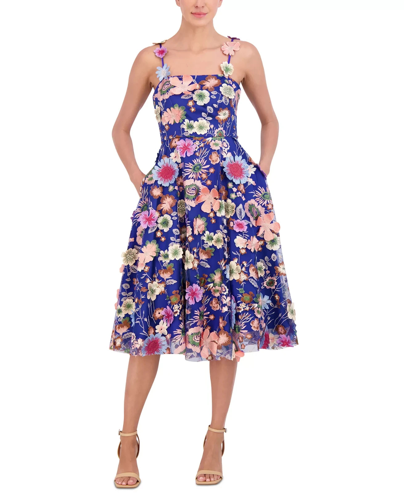 Eliza J Floral-Embroidered Midi Dress Size 2 # 12B 2501 N