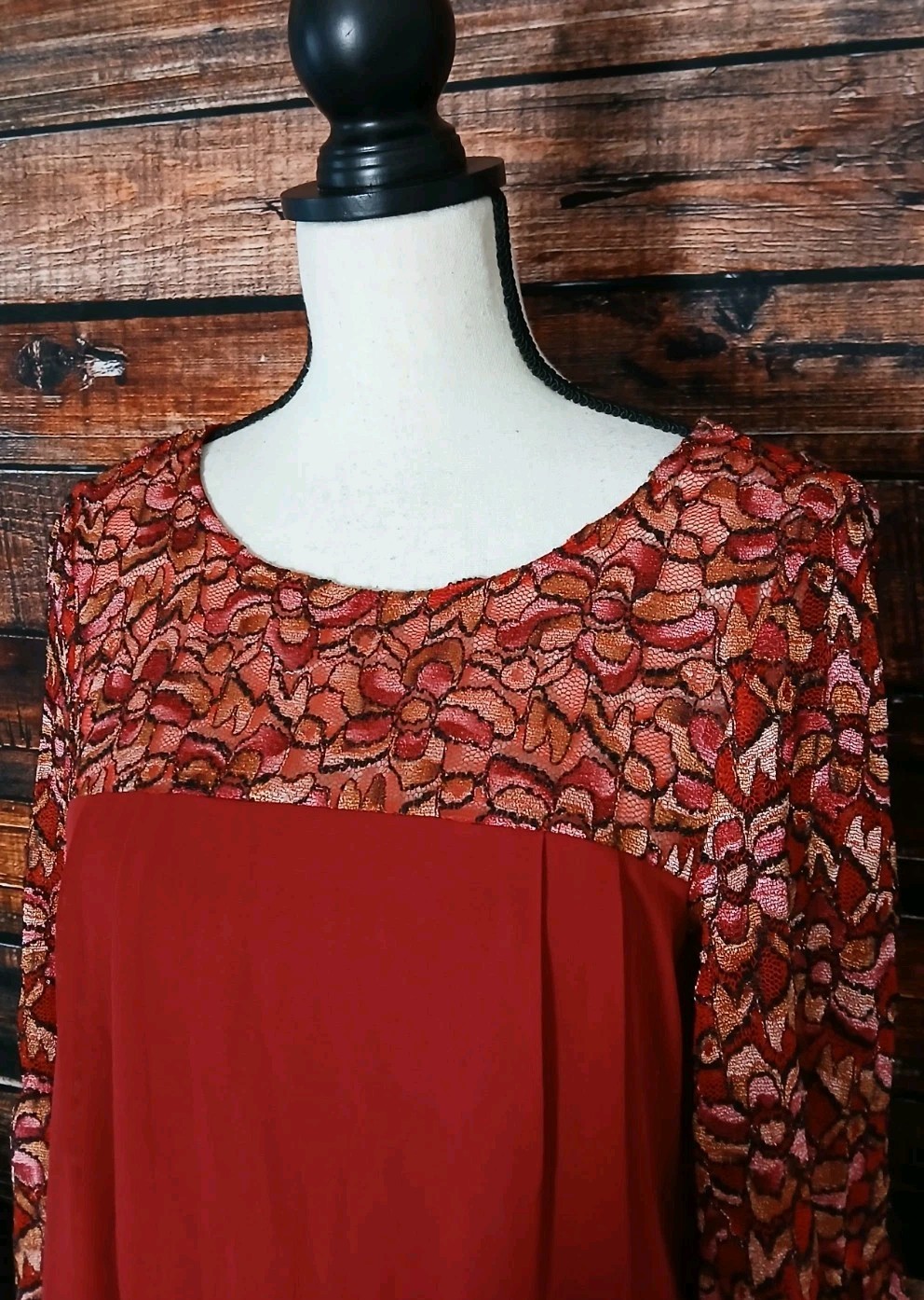 Perceptions New York Shift Dress Size 6 Lace Top Cropped Bell Cuff Sleeves Lined