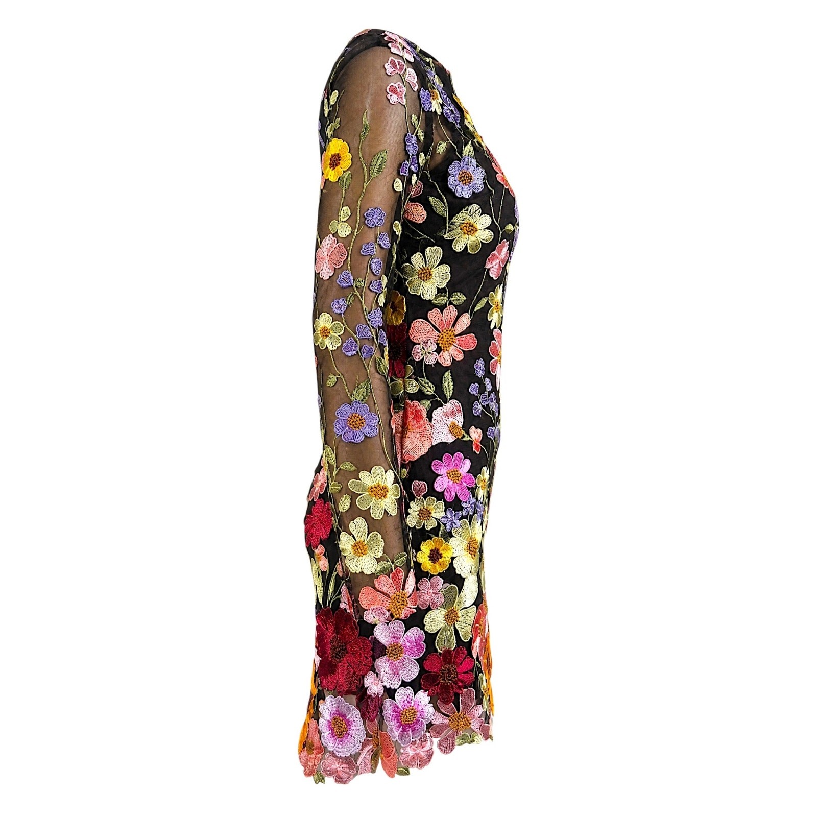 Mac Duggal 68202 Floral Embroidered Mesh Mini Dress Womens 2 NWT