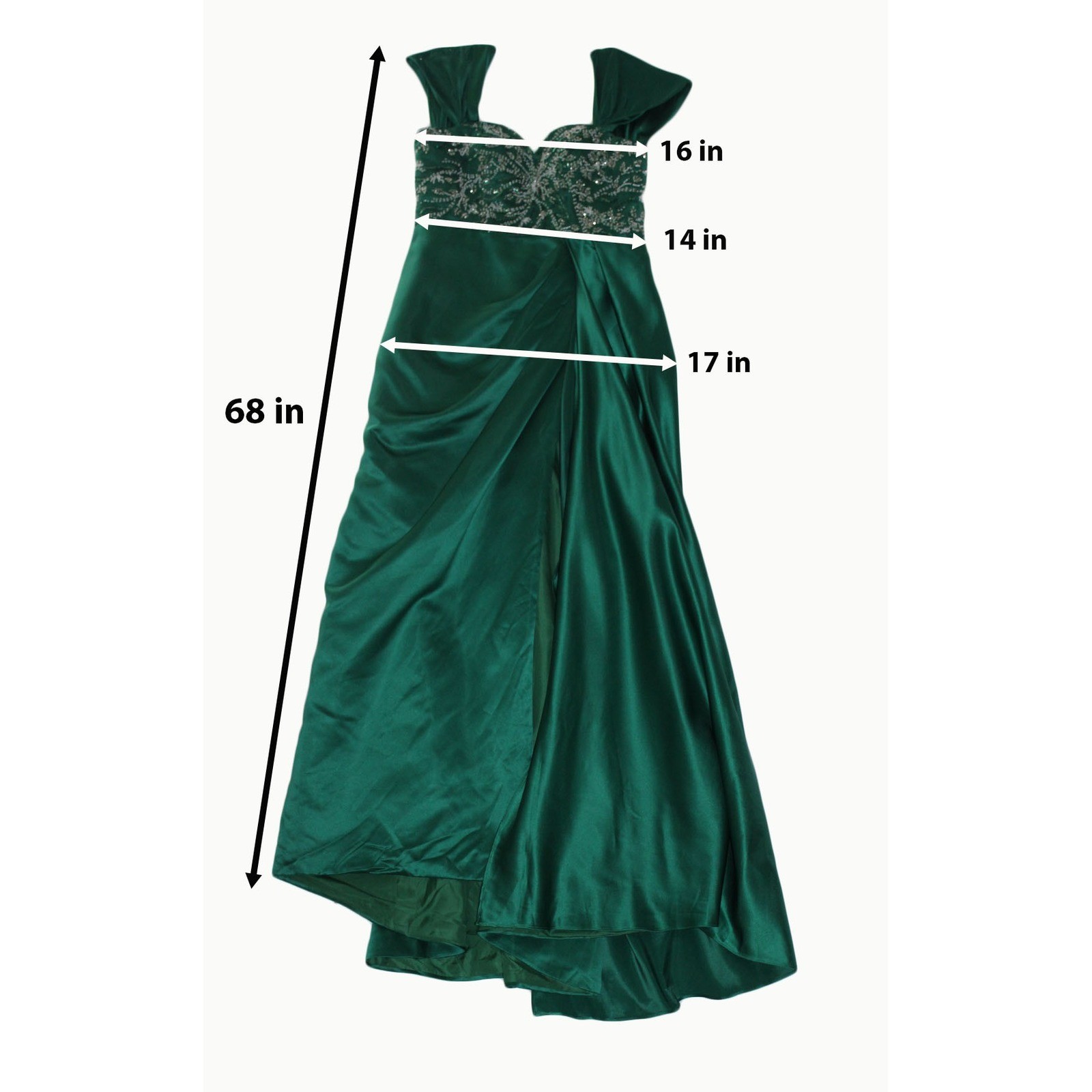 Ryanth Emerald Green Beaded Satin Evening Gown Corset Back High Slit Size 10