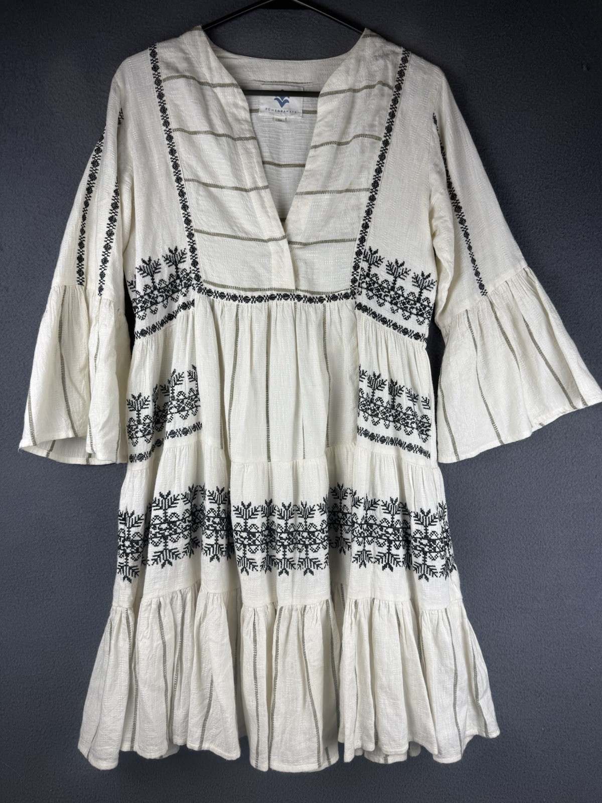 Pomegranate Viscose Three Quarter Sleeves dress With Embroidery Details Size M