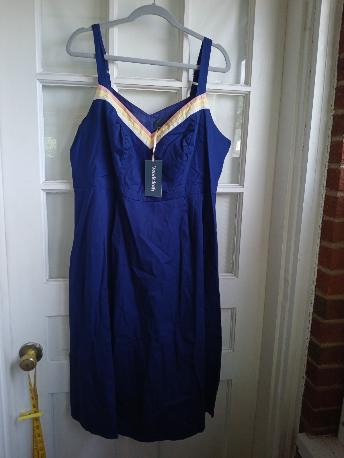 nwt mod cloth vtg inspired 18 blue strappy sundress fit and flare hippie boho