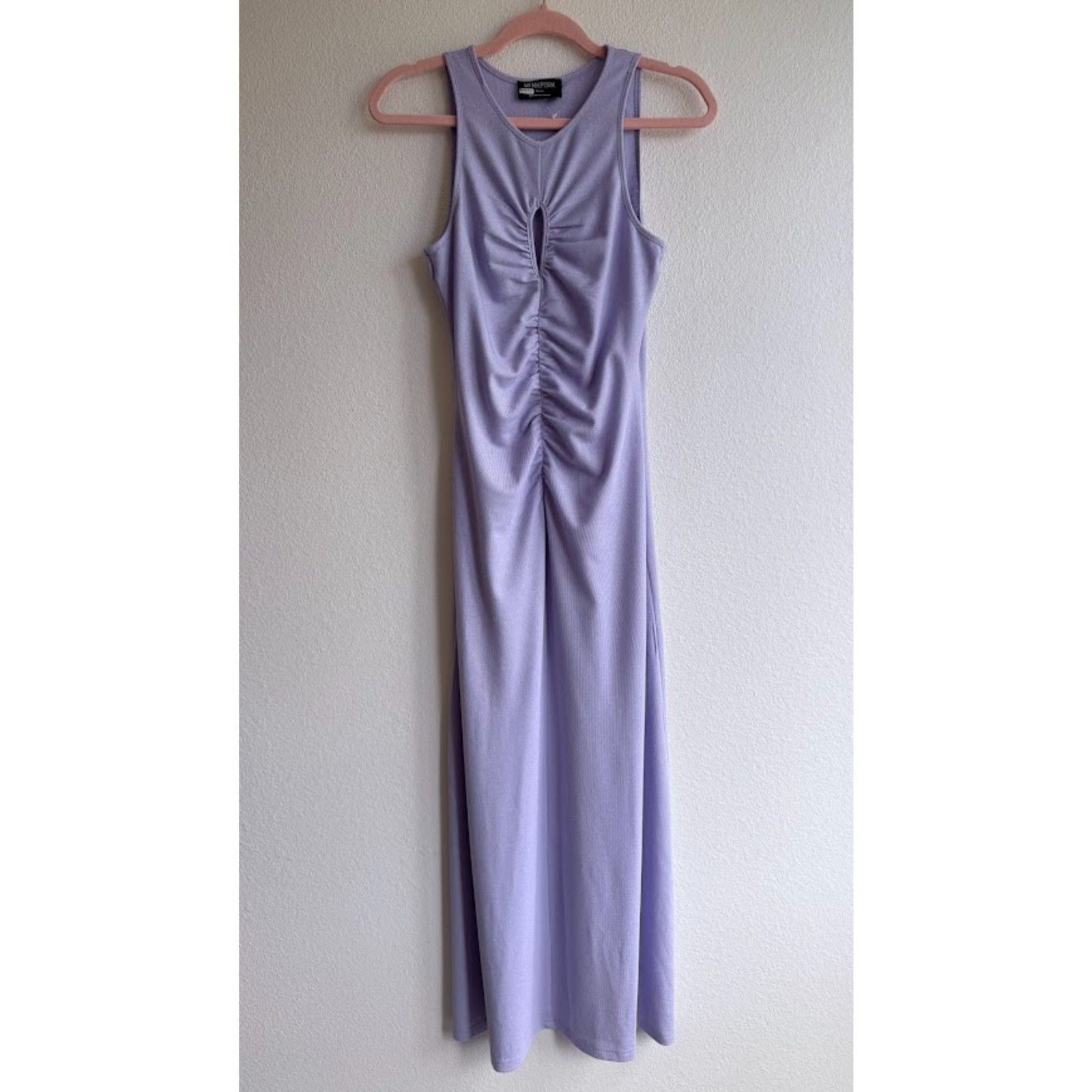 Minkpink Electra Ruched Shimmer Keyhole Midi Dress in Shimmer Purple M NWOT