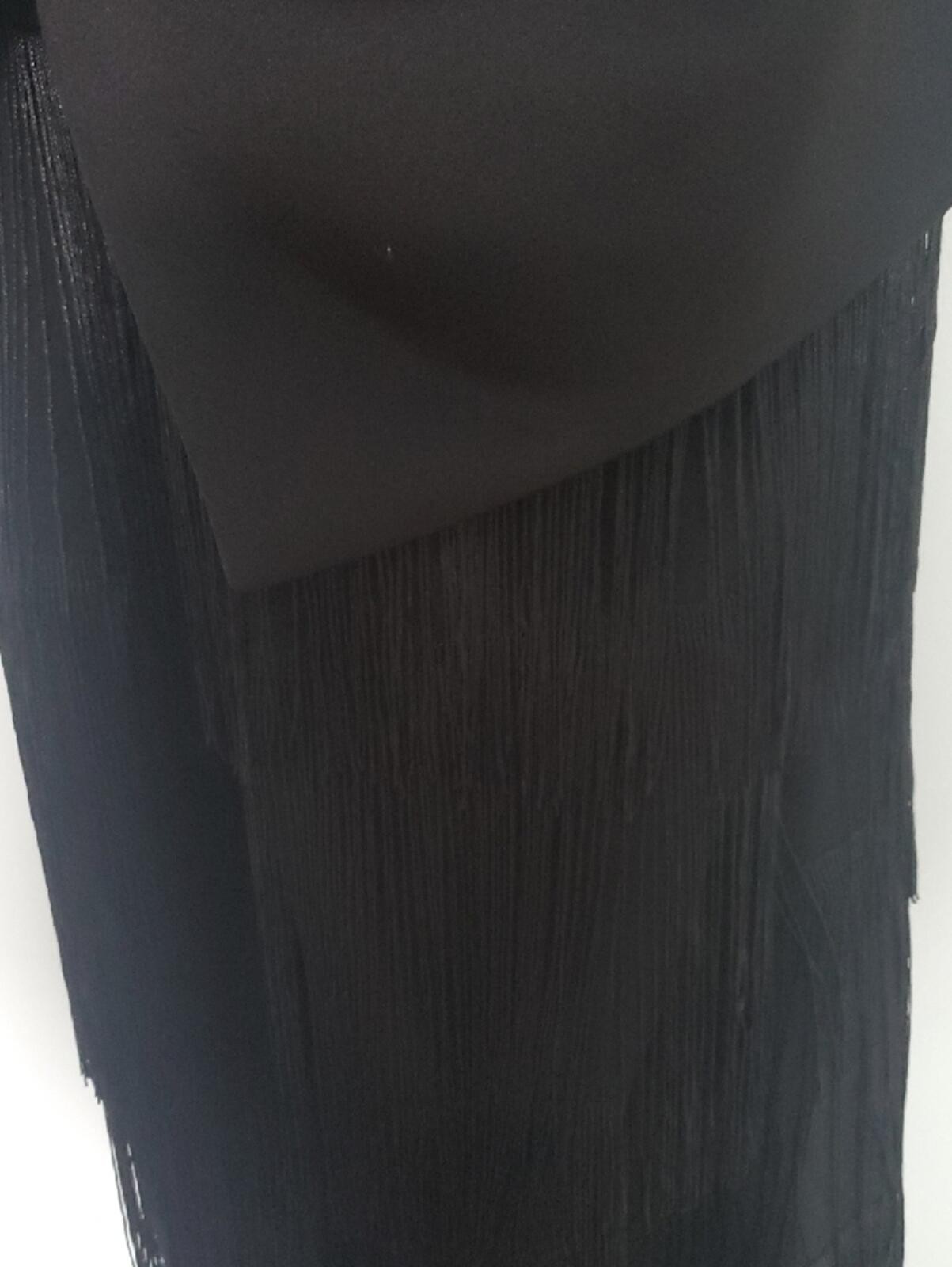 One-Shoulder Black Fringe Evening Dress with Dramatic Bow [COPY]