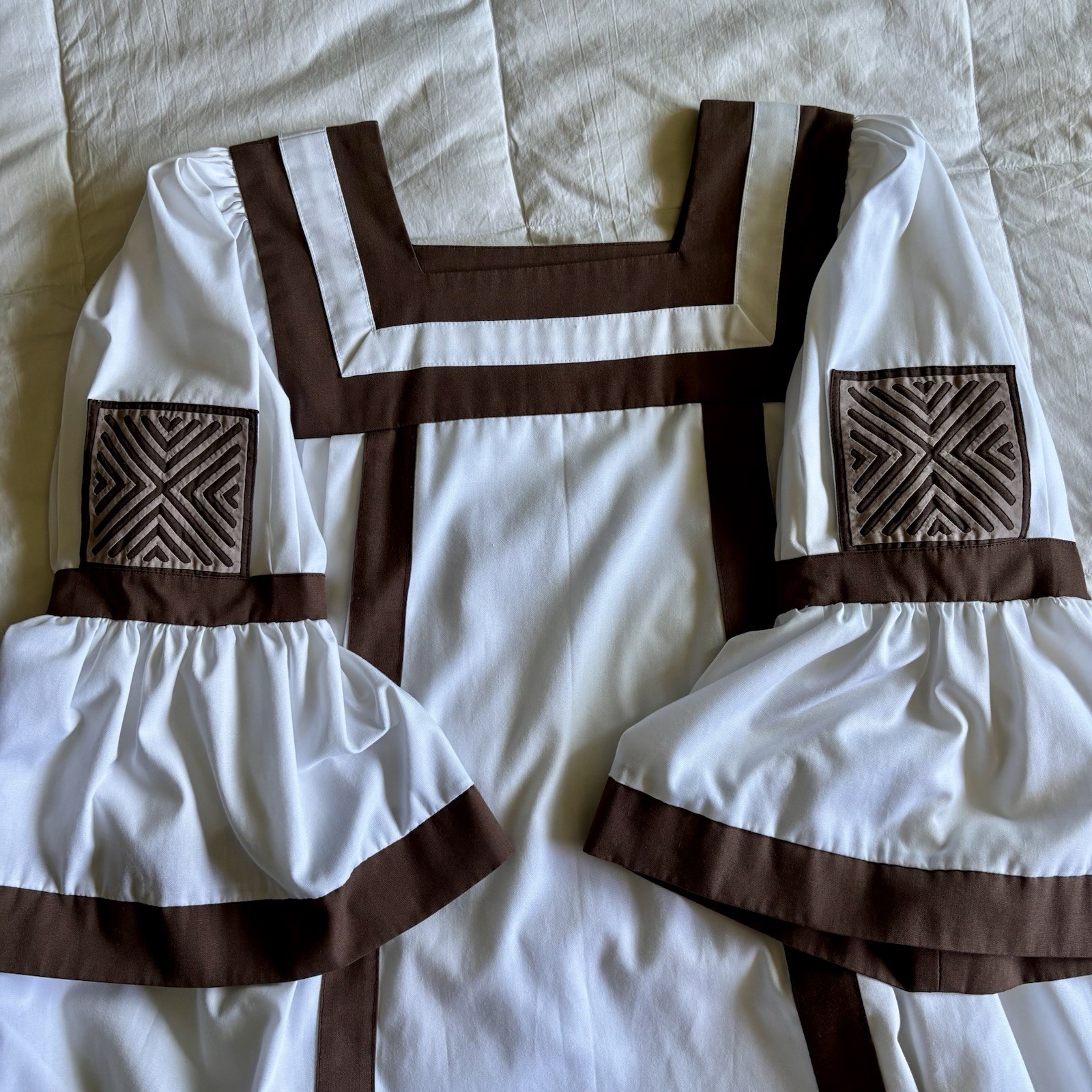 Unique Patchwork Boho Prairie Folk Western Dress Neutral Earthy Peasant Large
