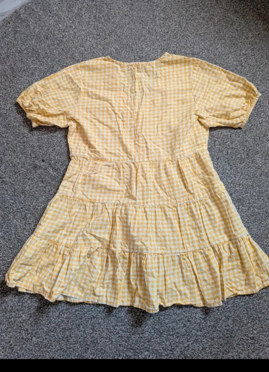 Yellow Gingham Cottagecore Peplum Blouse 100% Cotton Size 12