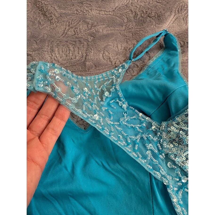 RYANTH Blue Sequin V Neck Mini Dress Sparkly Party Cocktail NEW