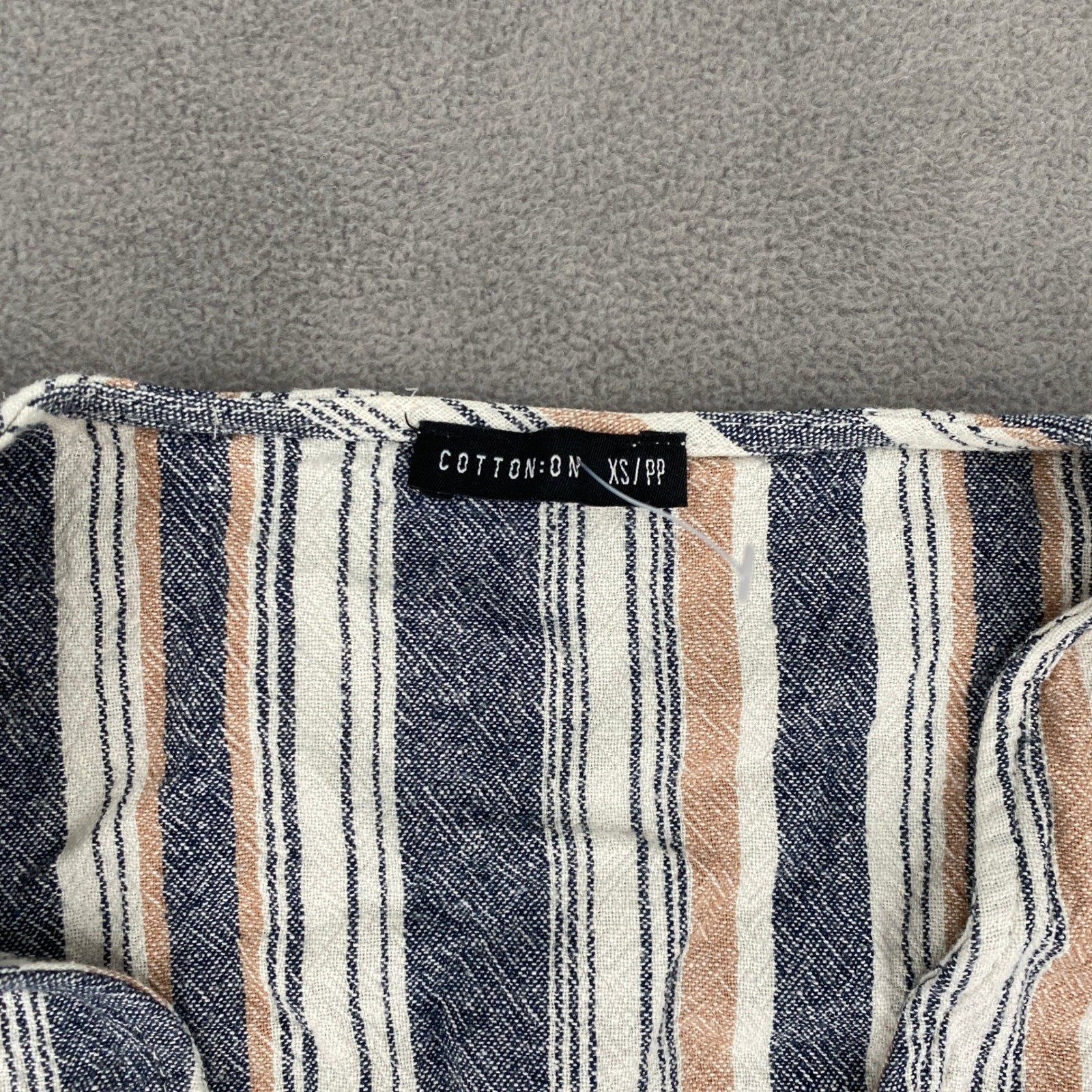 Cotton On Striped Button Front Tie Waist Midi Dress Blue Tan XS
