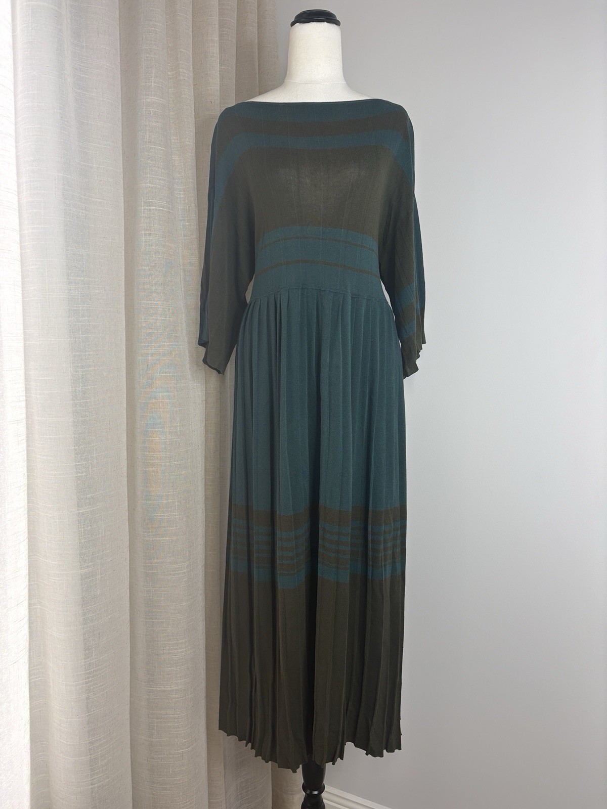 Scanlan Theodore Pleated Midi Dress Size S M Knit Oversized Boat Neck Brown