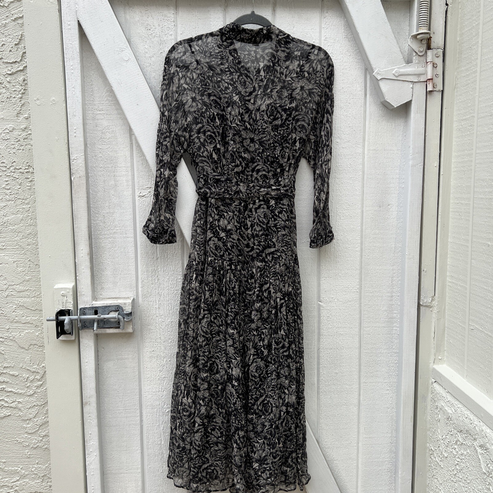 New $290 All Saints Eley Rosey Black Grey Midi Floral Women’s US 4 Viscose D9