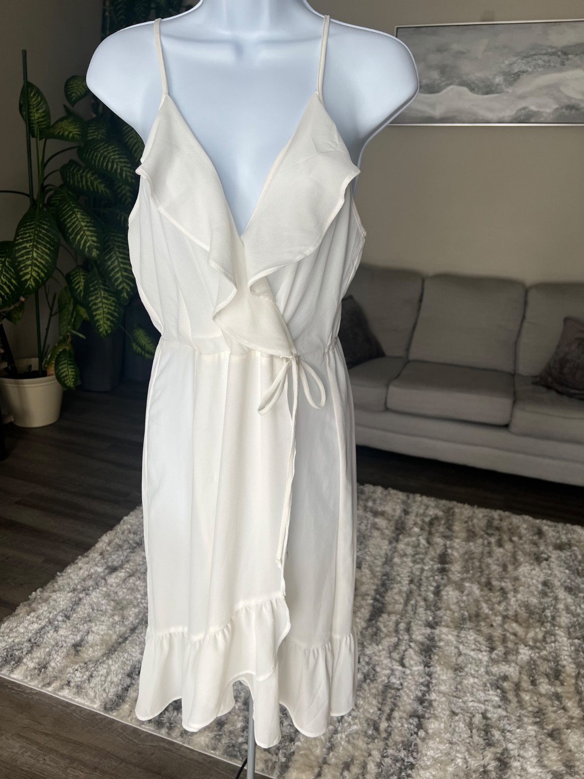 NWT Monteau Crepe Chiffon Ruffled Wrap Party L Dress Ivory #722