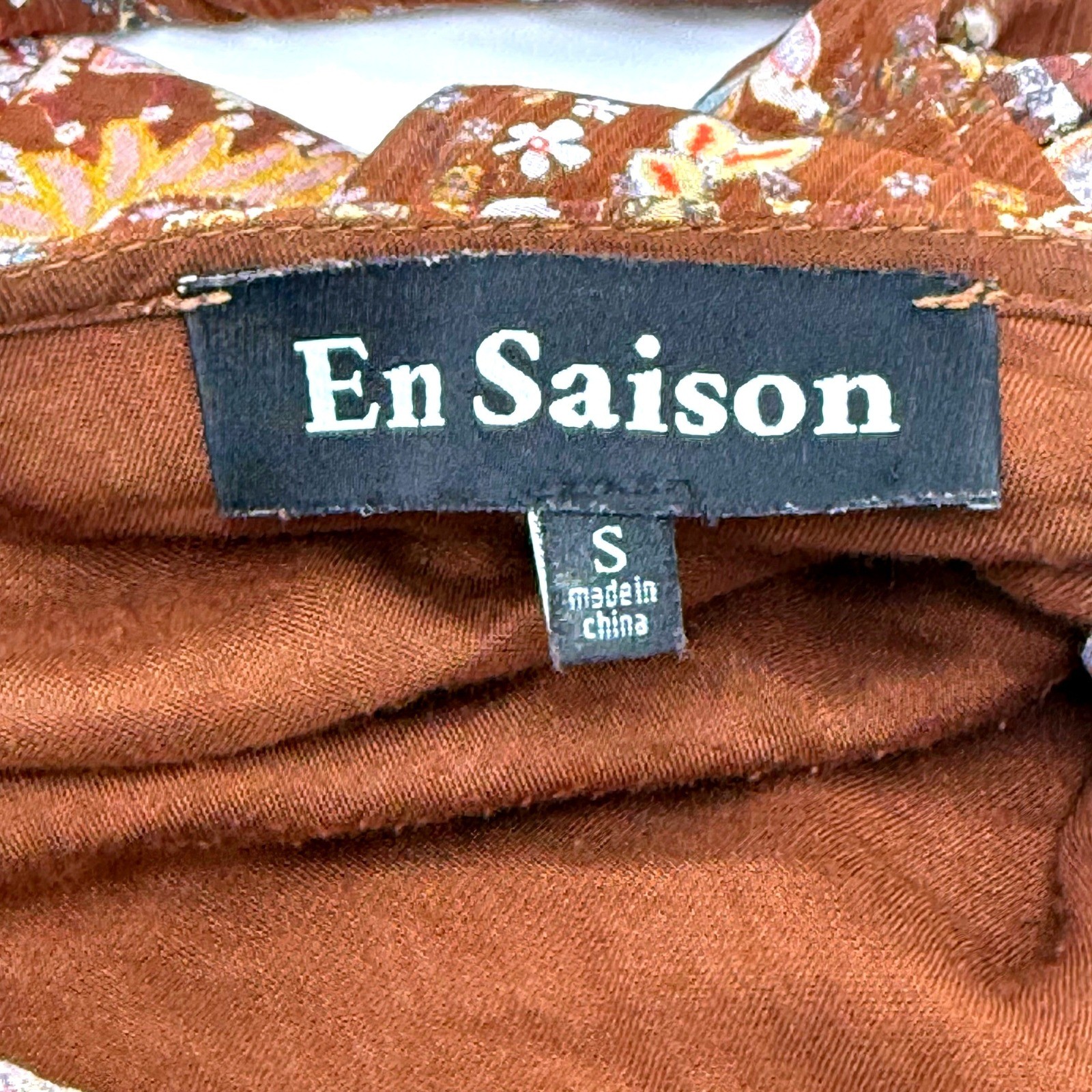 En Saison Brown Paisley Tiered Maxi Dress Ruffle Sleeve V-Neck IES2739D Small