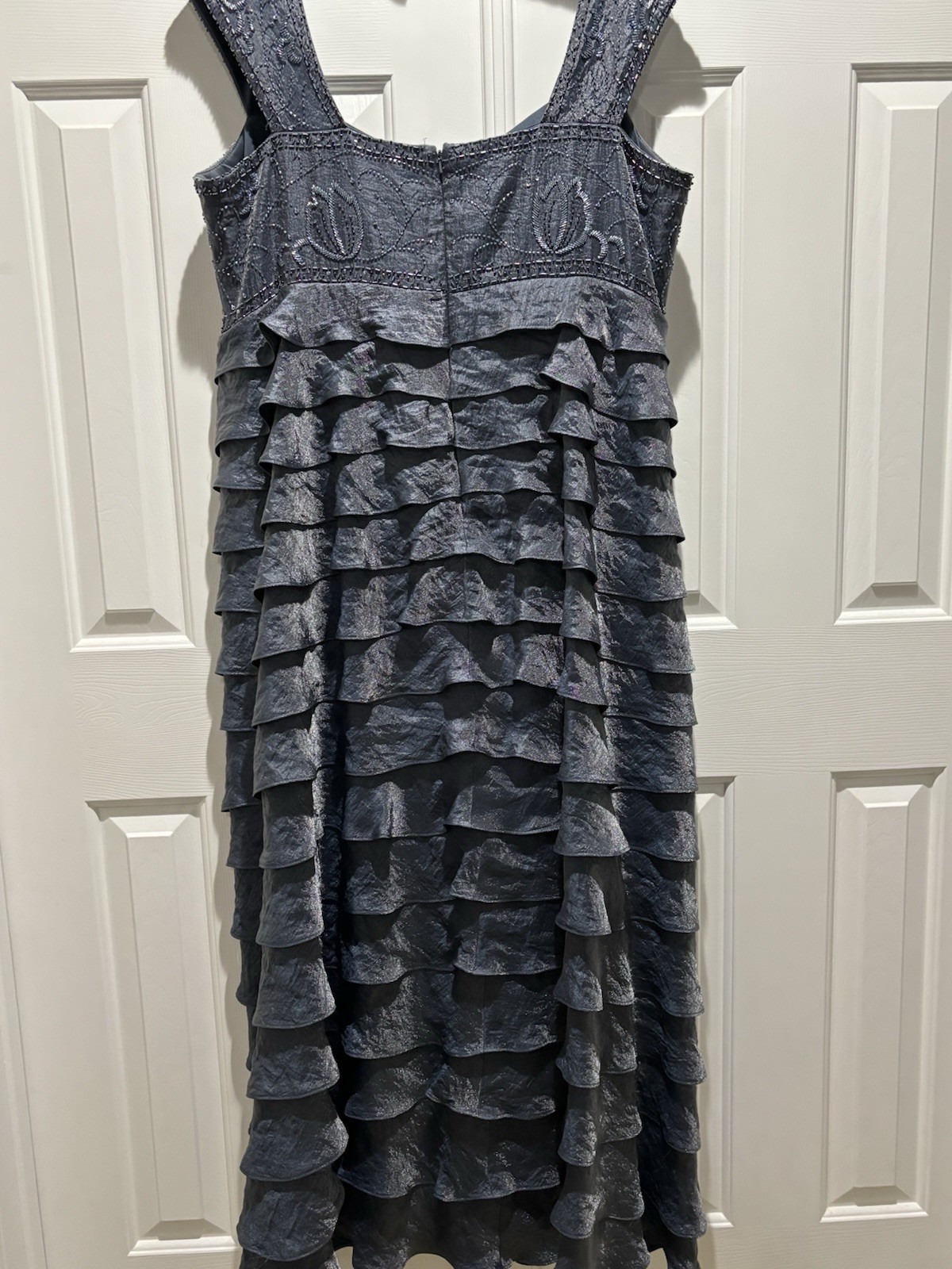 IGNITE Gray Beaded Layered Ruffle Scoop Neck Sleeveless Dress 22W