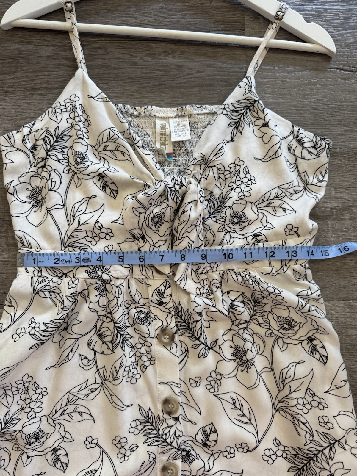 Mimi Chica Floral Button Front Mini Dress Rayon Cream Black Size L