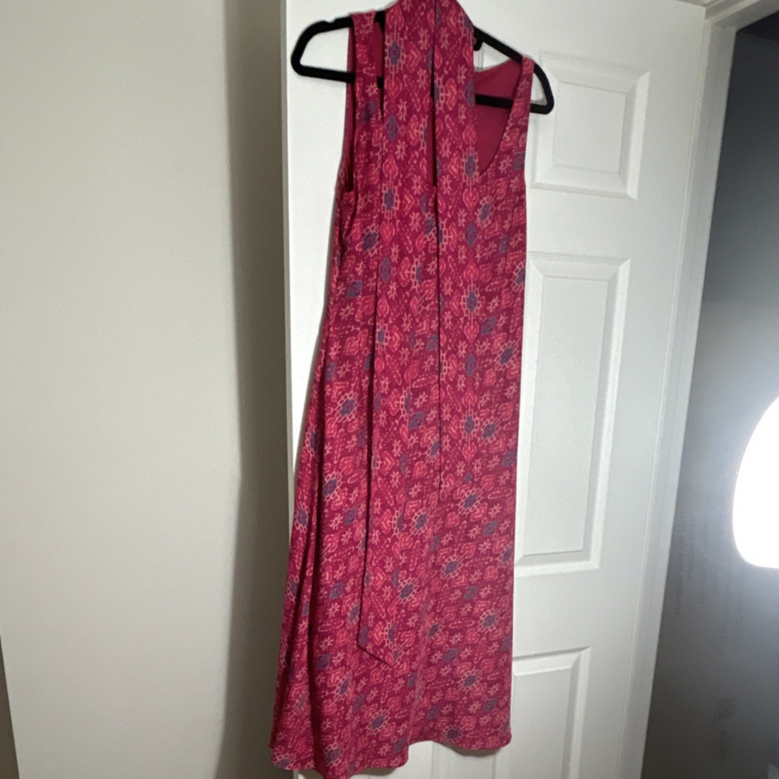 Lauren Ralph Lauren Pink/Blue Floral A-Line Midi Dress Tie Stretch Cotton 12