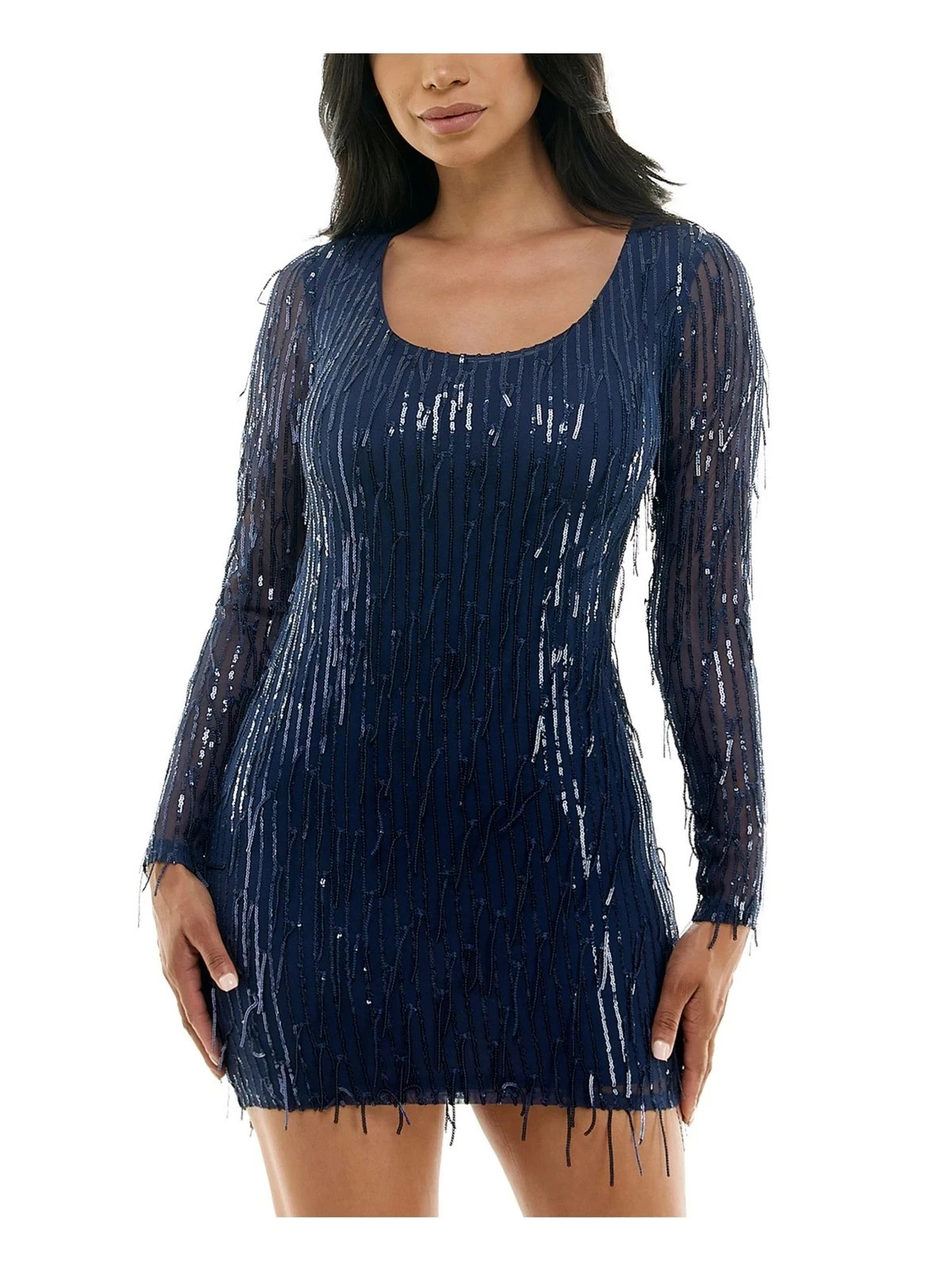 City Studio Juniors Mini Dress Navy Lined Dangling Sequins Juniors 11/12