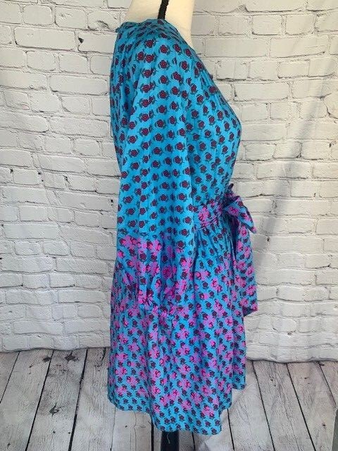 NWT J Crew Dolman Sleeve Mini Dress Blue Pink & Attach Lining 100% Cotton XXS