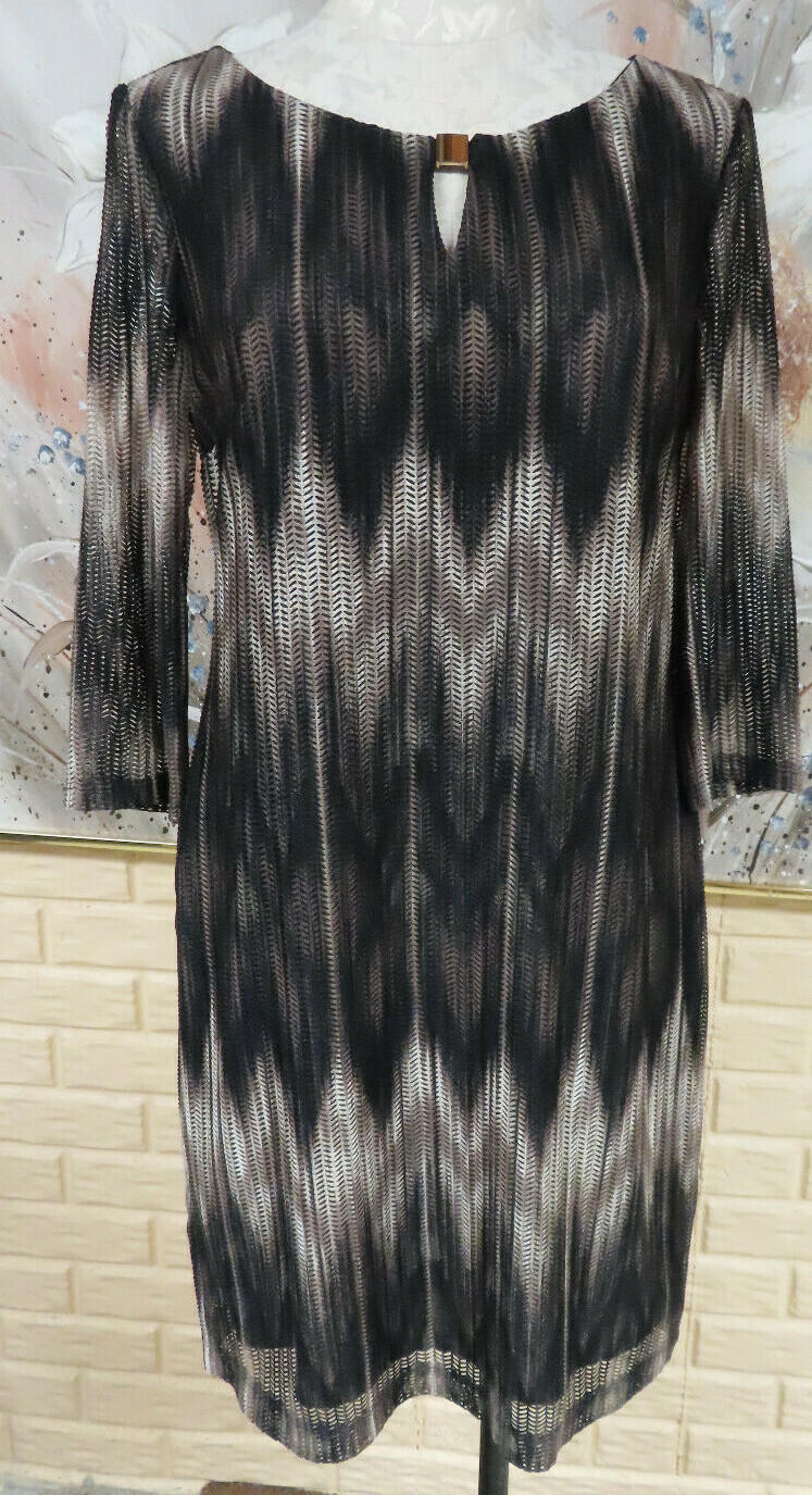 NWOT SZ 10 SANDRA DARREN CHEVRON OPEN WEAVE OVER SOLID BLACK POLYESTER DRESS