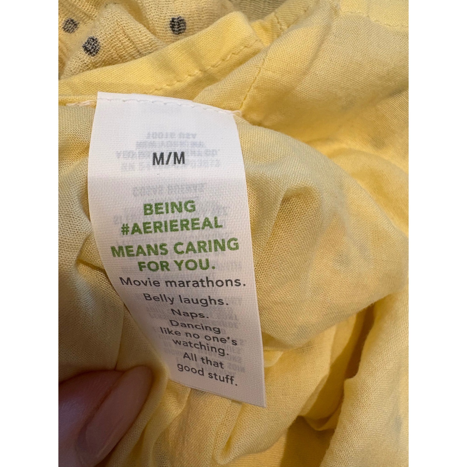 Aerie Yellow Polka Dot Smocked Midi Dress Eyelet Hem 071-7495-2213 Womens Medium