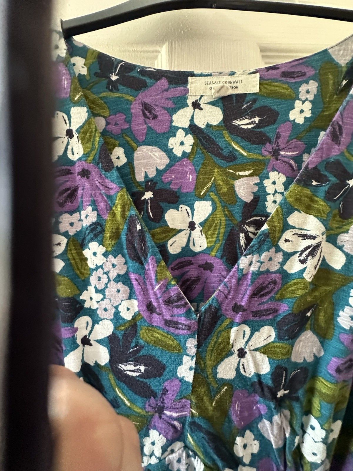 Seasalt Cornwall Size 18 Cotton Dress In Purple Floral Pattern Perfect Condition