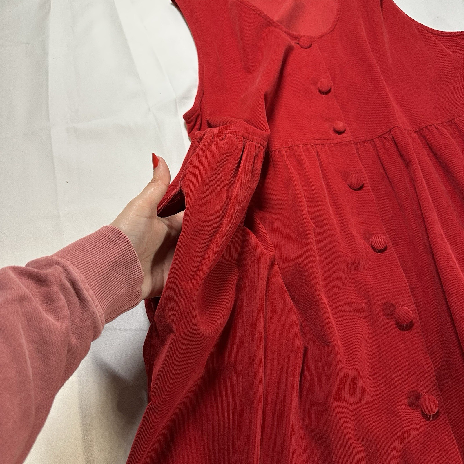 Vtg Talbots Button Front Maxi Dress Size 16 XL Sleeveless Red Corduroy Cotton