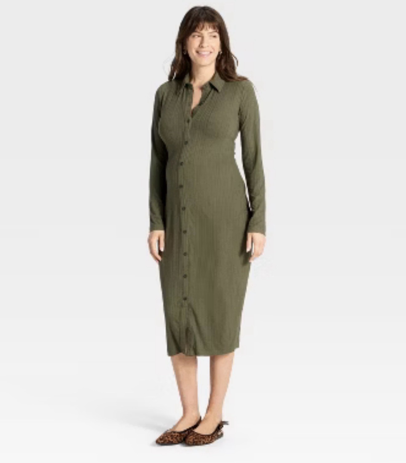 Isabel Maternity by Ingrid & Isabel Olive Button-Front Midi Dress large