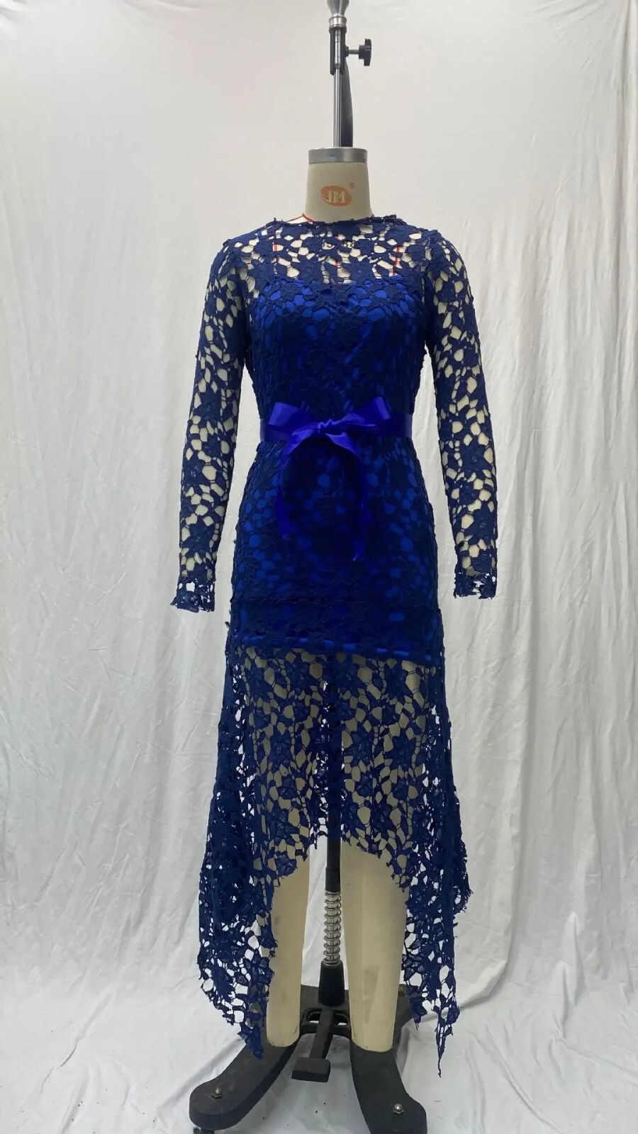 Plus Size Long Sleve Dress Stunning Stand Collar Lace Up Dress