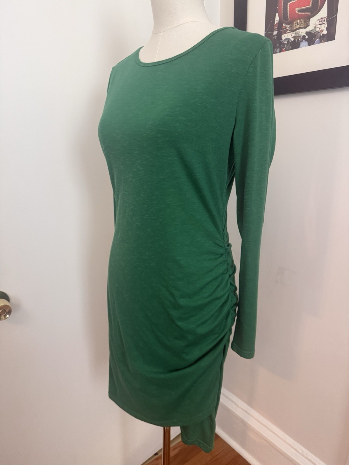 Long Sleeve Green dress With Ruched Side Medium