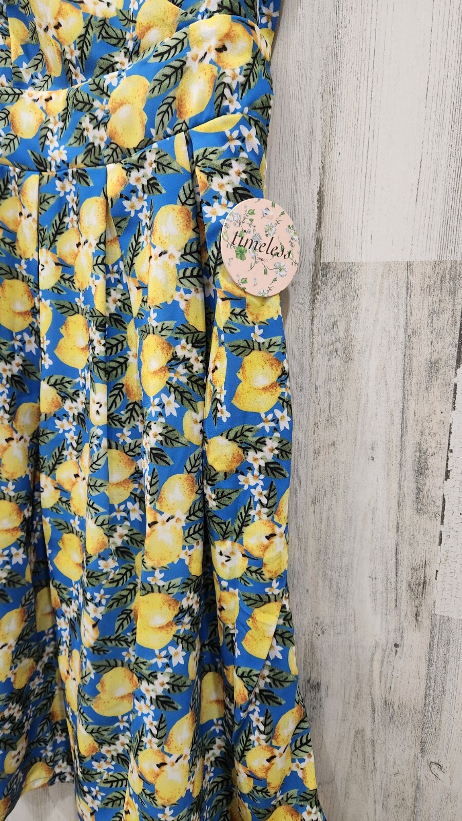UNIQUE VINTAGE Blue Lemon Print Tie Back Swing Midi Dress Pockets Size SMALL*NEW