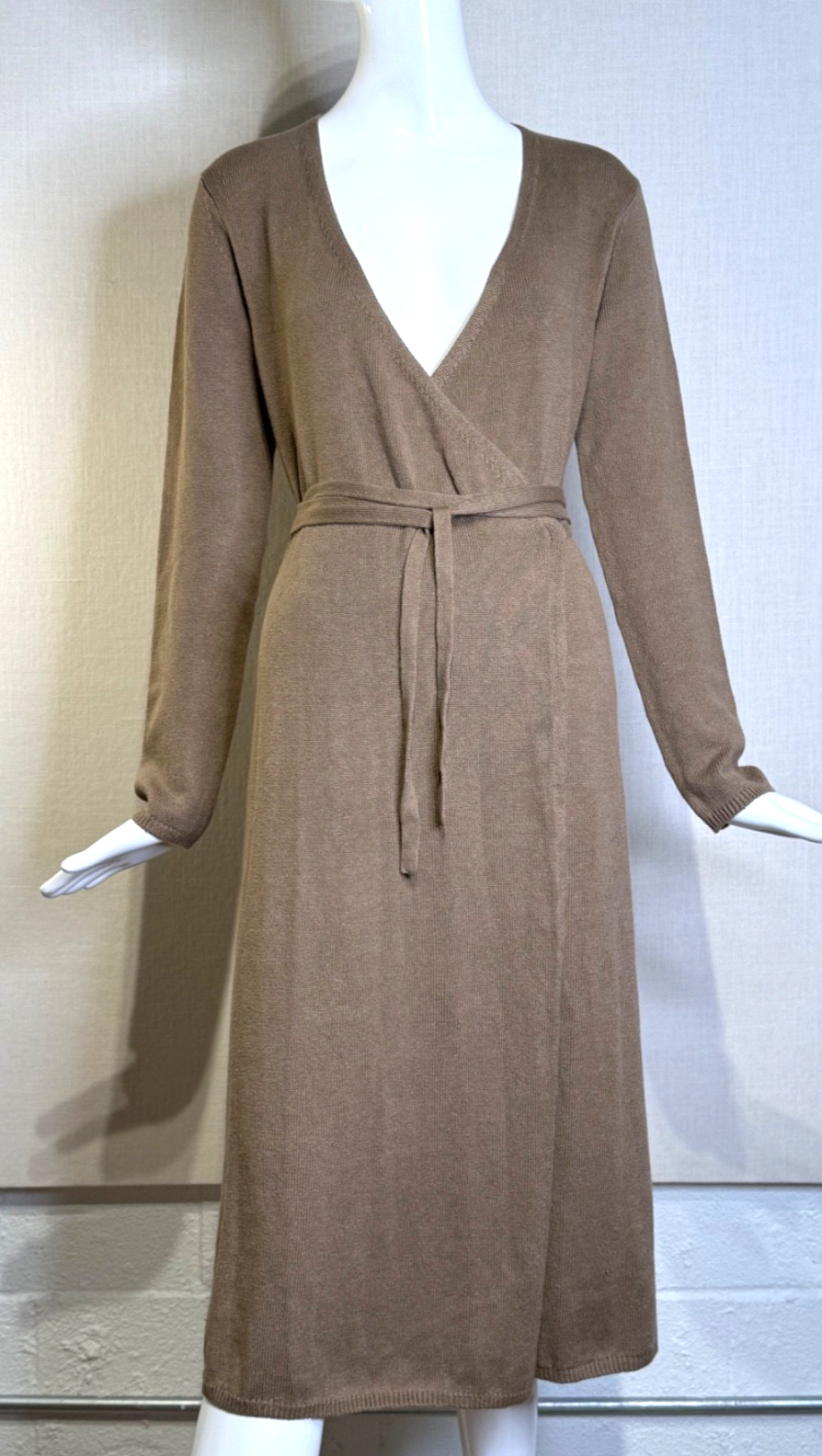 JOSEPH London Linen Cotton MOCHA Knit Midi Wrap Dress Size M 6, Sweater NWOT