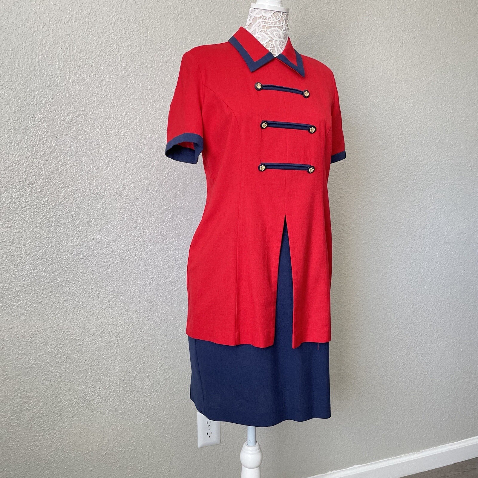 Jessica Howard Petite Vintage Retro Navy Military Dress Set Nautical Tailored 12