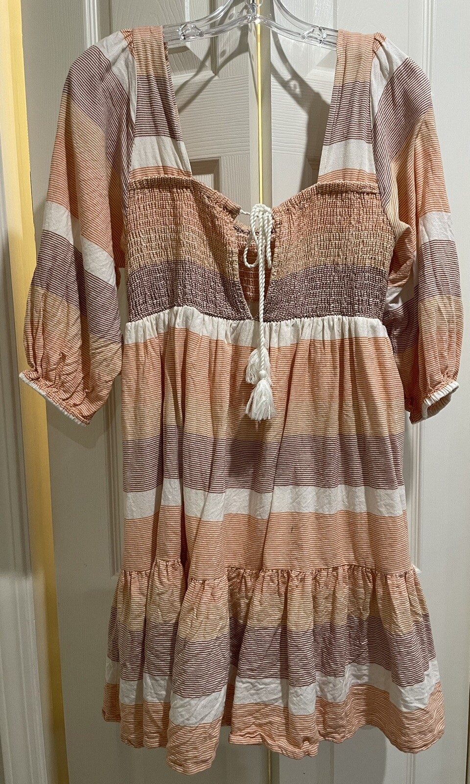 Lulus Way Too Cute Peach Multi Striped Smocked Babydoll Dress