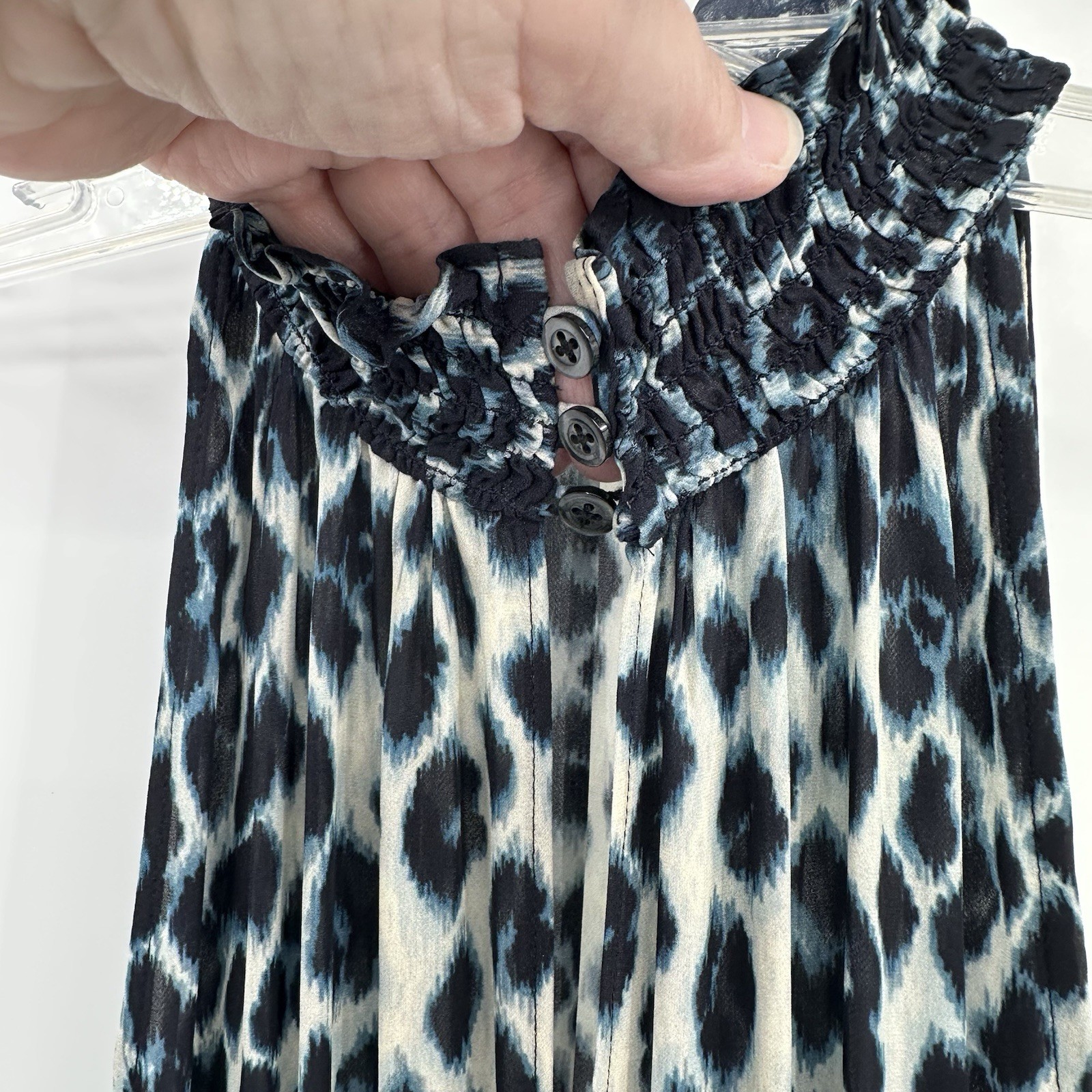 ALC CODY DRESS cream blue 2 leopard print halter cutout 100% silk midi sundress