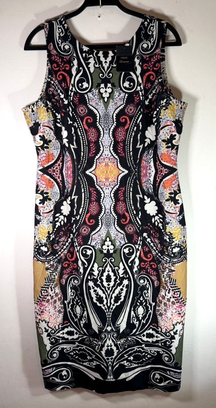 Next Geometric Patterned Bodycon Midi Dress UK 20 Multi Colour Sleeveless BNWT