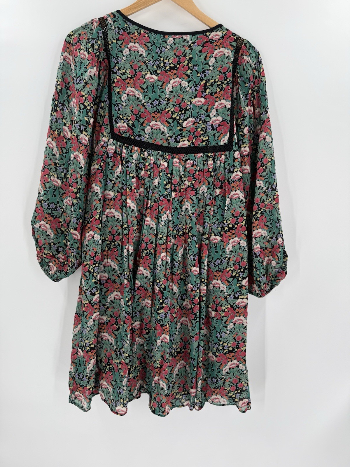 Anthropologie Floreat Ottava Peasant Dress Boho Babydoll Dark Floral SMALL