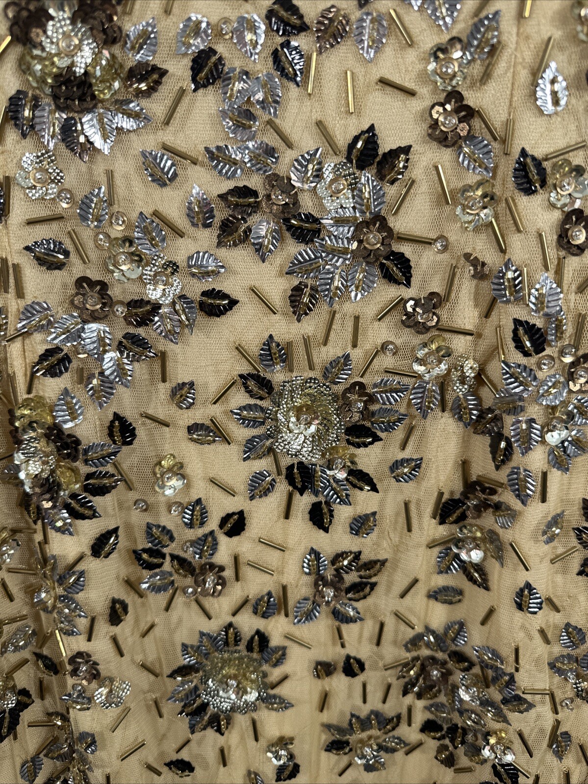 NWT Mac Duggal [ 8 ] 5477 Floral Embellished Scoop Neck Evening Gown Gold J1118