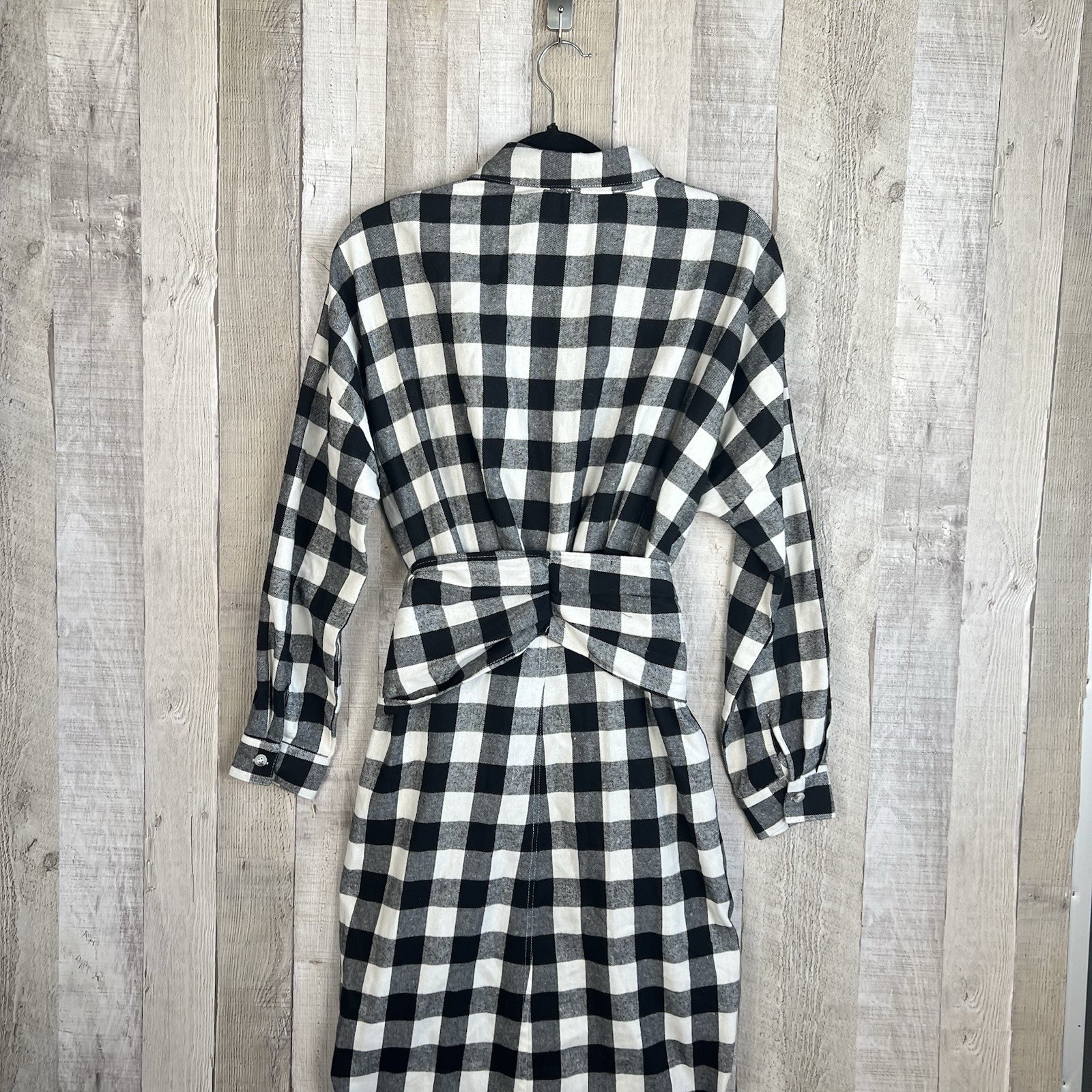 Mable Haeri Flannel Button Down Shirt Midi Dress Women Size Medium Black White