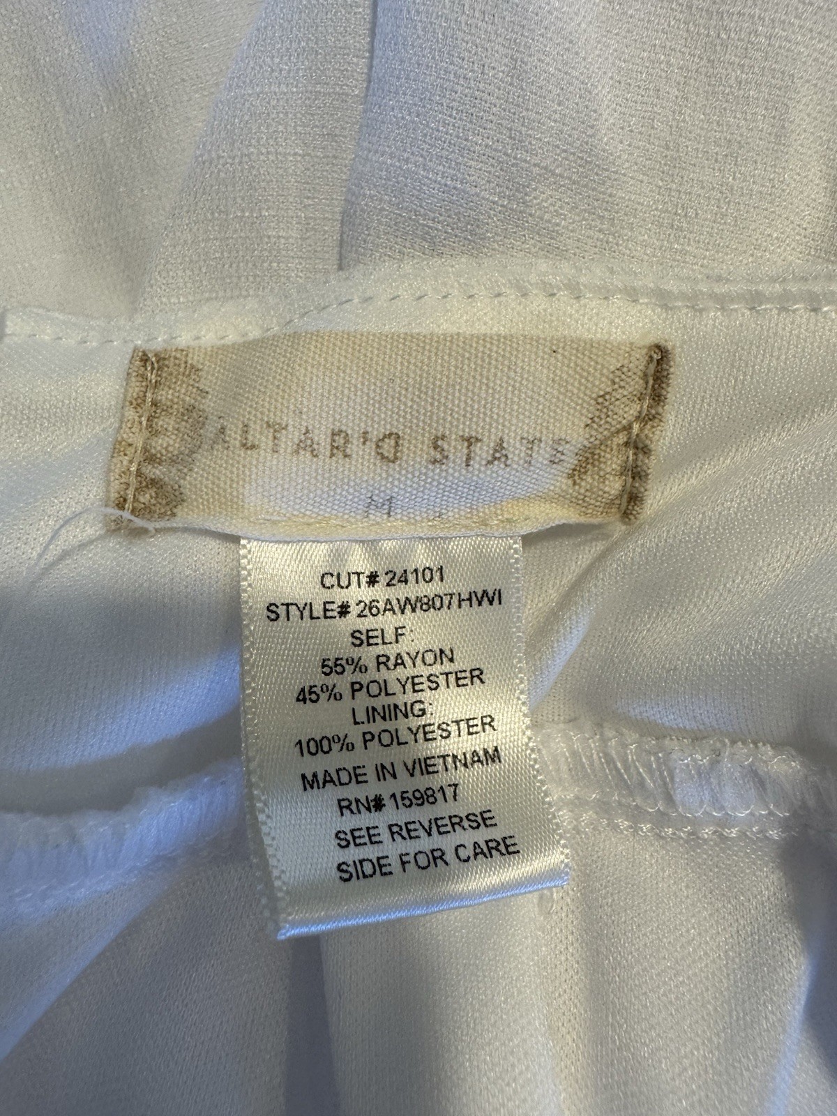 Alter’d State Women’s White Low Cut Dress With Zip And Tie Size Medium