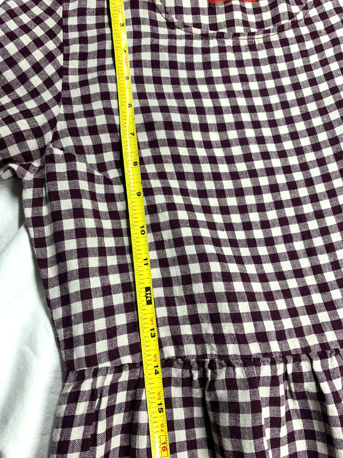 Pyne & Smith 100% Linen Aubergine Gingham Check Midi Dress XS with Tie Belt USA